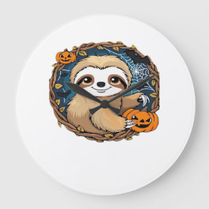 Grande Horloge Ronde paresseux d'Halloween, citrouille, chauve-souris,