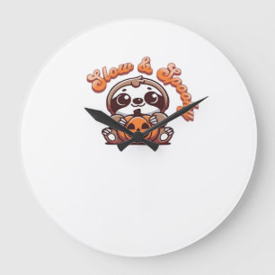 Grande Horloge Ronde Paresseux d'Halloween Lent et Effrayant Paresseux