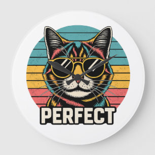 Grande Horloge Ronde Parfait Chat Cool – Lunettes de soleil Rétro Vinta