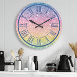 Grande Horloge Ronde Parties scintillant arc-en-ciel chiffres romains F<br><div class="desc">Parties scintillant arc-en-ciel Nombre romain Étincelle Fille Grande horloge</div>