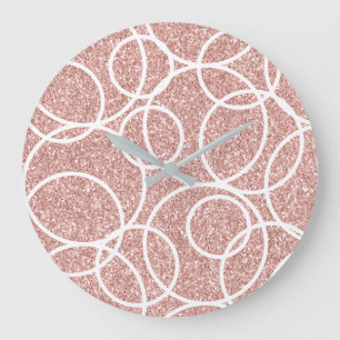 Grande Horloge Ronde Parties scintillant blanche circulaire géométrique