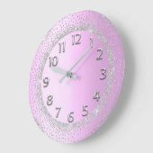 Grande Horloge Ronde Parties scintillant Cadre rose Gris Numéros Blush (Angle)