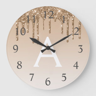 Grande Horloge Ronde Parties scintillant d'étincelle d'or Nom et initia