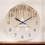 Grande Horloge Ronde Parties scintillant d'étincelle d'or Nom et initia<br><div class="desc">Parties scintillant étincelante de luxe Ombre or Nom et horloge murale initiale. L'horloge murale est le cadeau parfait pour quelqu'un qui aime la parties scintillant éclatante au bling or.</div>