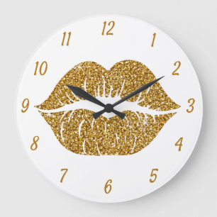 Grande Horloge Ronde Parties scintillant d'or Lèvres Glam Sparkle Girli