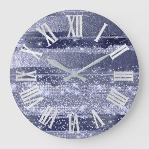 Grande Horloge Ronde Parties scintillant Fille BLEUE FUMÉE Chiffres Rom