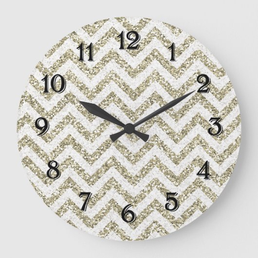 Grande Horloge Ronde Parties scintillant Gold Faux Chevron (Recto)