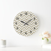 Grande Horloge Ronde Parties scintillant Gold Faux Chevron (Maison)