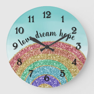Grande Horloge Ronde Parties scintillant Gold Rainbow Aqua Aquarelle Dr
