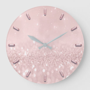 Grande Horloge Ronde Parties scintillant gris argenté minimal rose rose