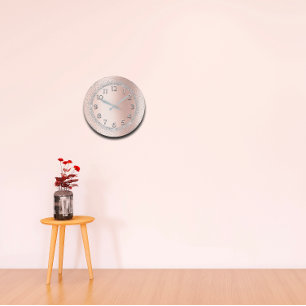 Grande Horloge Ronde Parties scintillant Gris Rose Gold Numéros Blush B