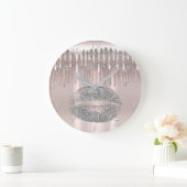 Grande Horloge Ronde Parties scintillant Icy Rose Gold Silver Lips (Maison)