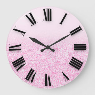 Grande Horloge Ronde Parties scintillant Ombre rose Nombre romain minim