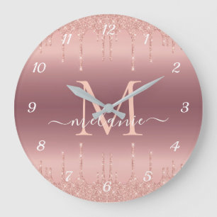 Grande Horloge Ronde Parties scintillant or rose Nom personnalisé Lettr