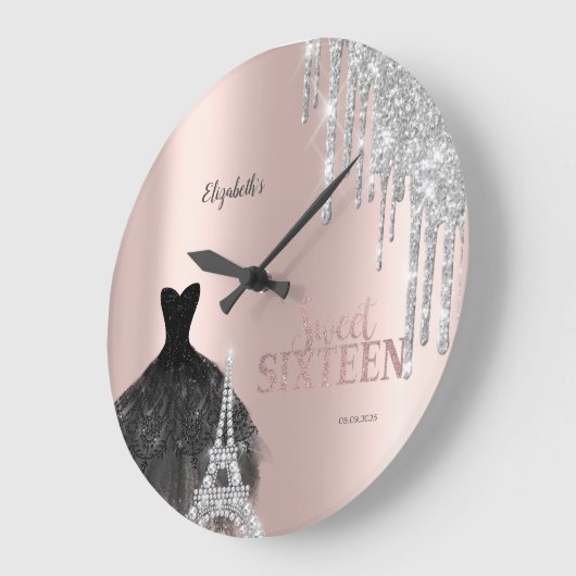 Grande Horloge Ronde Parties scintillant, Robe, Tour Eiffel Sweet 16 (Angle)