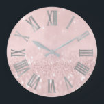 Grande Horloge Ronde Parties scintillant rose argenté Chiffres romains<br><div class="desc">Unique minimaliste et décoratif Correspond à la mode réelle dans la décoration maison. Vous pouvez modifier la forme et la couleur de la main.</div>