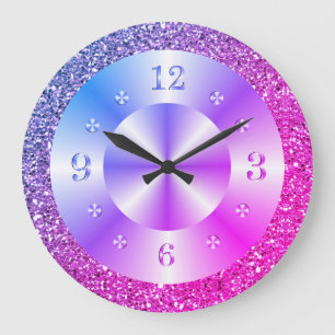 Grande Horloge Ronde Parties scintillant rose violet tendance étincell