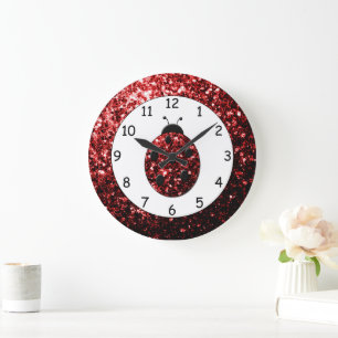 Grande Horloge Ronde Parties scintillant rouge coccinelle rouge