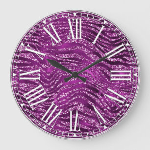 Grande Horloge Ronde Parties scintillant violet élégant Motif de rayure