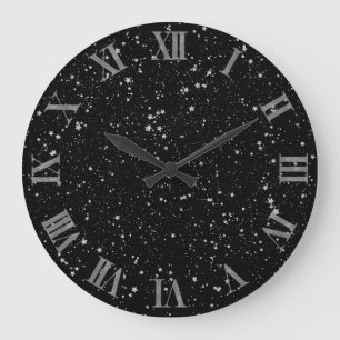 Grande Horloge Ronde Parties scintillantes Stars2 - Noir argenté