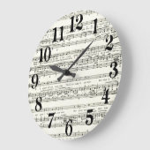 Grande Horloge Ronde Partition vintage, notes musicales (Angle)
