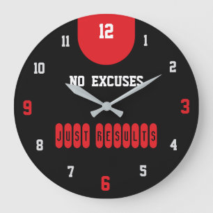 Grande Horloge Ronde Pas d'excuses, juste des résultats Fitness noir