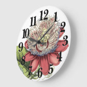 Grande Horloge Ronde Passionfleur Tropical Rouge (Angle)