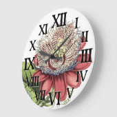 Grande Horloge Ronde Passionfleur Tropical Rouge (Angle)