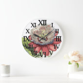 Grande Horloge Ronde Passionfleur Tropical Rouge (Maison)