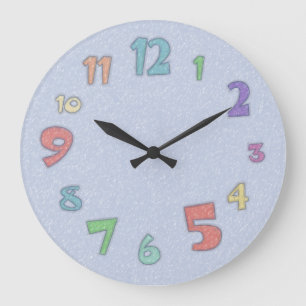 Grande Horloge Ronde Pastel Bleu Amusant