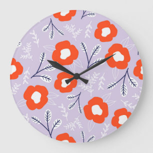 Grande Horloge Ronde Pastel Botanique Rose : Motif Floral