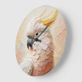 Grande Horloge Ronde Pastel Cockatoo Wall Clock – Soft Impasto Bird Art (Angle)