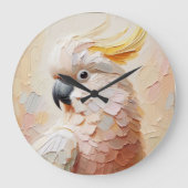 Grande Horloge Ronde Pastel Cockatoo Wall Clock – Soft Impasto Bird Art (Recto)