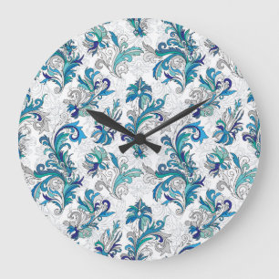 Grande Horloge Ronde Pastel Floral Doodle Motif Vintage.
