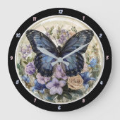 Grande Horloge Ronde Pastel Garden" - Papillon Bleu (Recto)