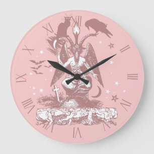 Grande Horloge Ronde Pastel Goth Bahomet with a Cat and a Raven