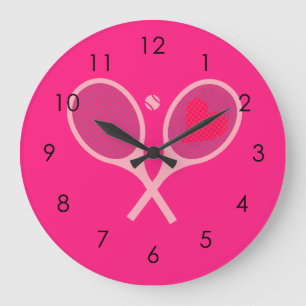 Grande Horloge Ronde Pastel Heart Tennis Racquets Pink Girl