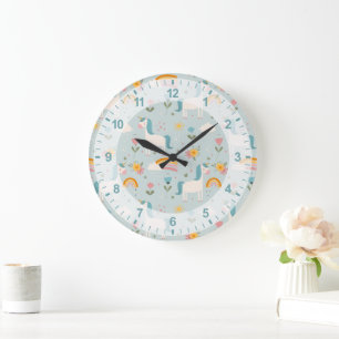 Grande Horloge Ronde Pastel mignon Rainbow Unicorn Motif