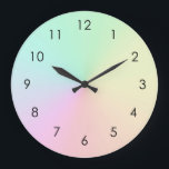 Grande Horloge Ronde Pastel Muet Ombre Arc-en-ciel<br><div class="desc">Belle aquarelle numérique couleur rose violet pêche jaune bleu muet dégradé gris foncé design. Simple,  calme,  relaxant et glamour,  boho,  chic tapis de yoga moderne. Un cadeau radieux. Cadeaux Gradient personnalisés. Cadeaux de yoga Gradient personnalisés Le design est disponible sur différents produits de yoga,  voir dans la collection.</div>