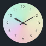 Grande Horloge Ronde Pastel Muet Ombre Arc-en-ciel<br><div class="desc">Belle aquarelle numérique couleur rose violet pêche jaune bleu muet dégradé gris foncé design. Simple,  calme,  relaxant et glamour,  boho,  chic tapis de yoga moderne. Un cadeau radieux. Cadeaux Gradient personnalisés. Cadeaux de yoga Gradient personnalisés Le design est disponible sur différents produits de yoga,  voir dans la collection.</div>