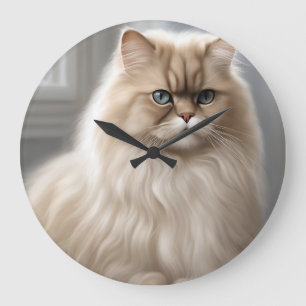 Grande Horloge Ronde Pastel Persian Portrait de chat