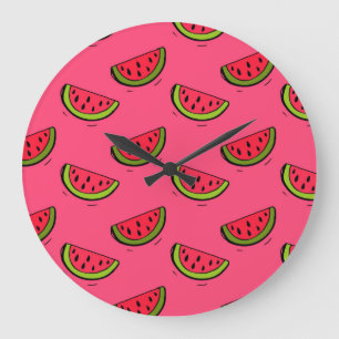 Grande Horloge Ronde Pastèque d'été sur le motif rose
