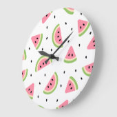 Grande Horloge Ronde Pastèque rose, Graines de pastèque, Motif d'été (Angle)