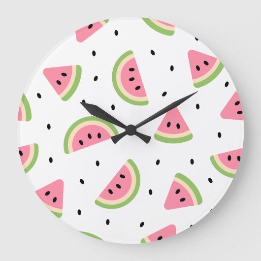 Grande Horloge Ronde Pastèque rose, Graines de pastèque, Motif d'été (Recto)