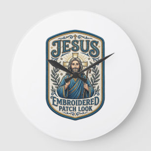 Grande Horloge Ronde Patch brodé Jésus Regardez Patch brodé Jésus