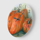 Grande Horloge Ronde Patch citrouille Automne Trio Pastel Art (Angle)