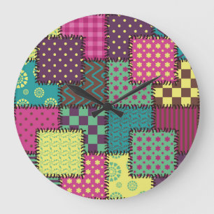 Grande Horloge Ronde Patchwork : Arrière - plan Motif divers