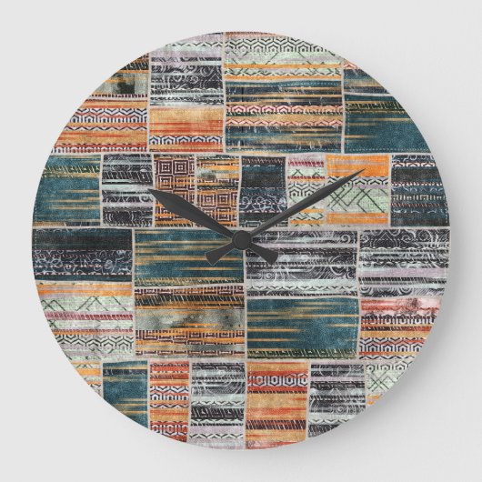 Grande Horloge Ronde Patchwork collage mixage, surface composée motif i (Recto)