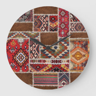 Grande Horloge Ronde Patchwork de tapis traditionnel : Décor de tapis d