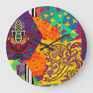 Grande Horloge Ronde Patchwork indien turc festier Mandala